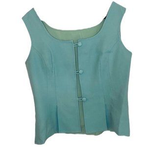 Vintage Y2K Squareneck Bustier Pleated Open Vest Top in Mint Twill